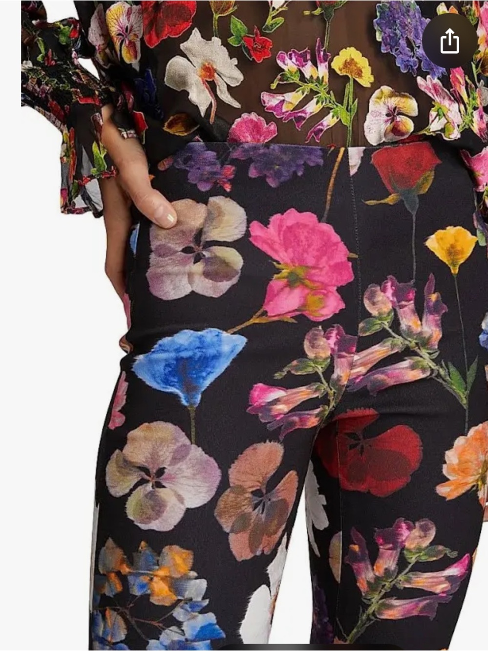 Alice + Olivia Black Floral Bootcut Pants Botanical Black - Picture 5 of 11